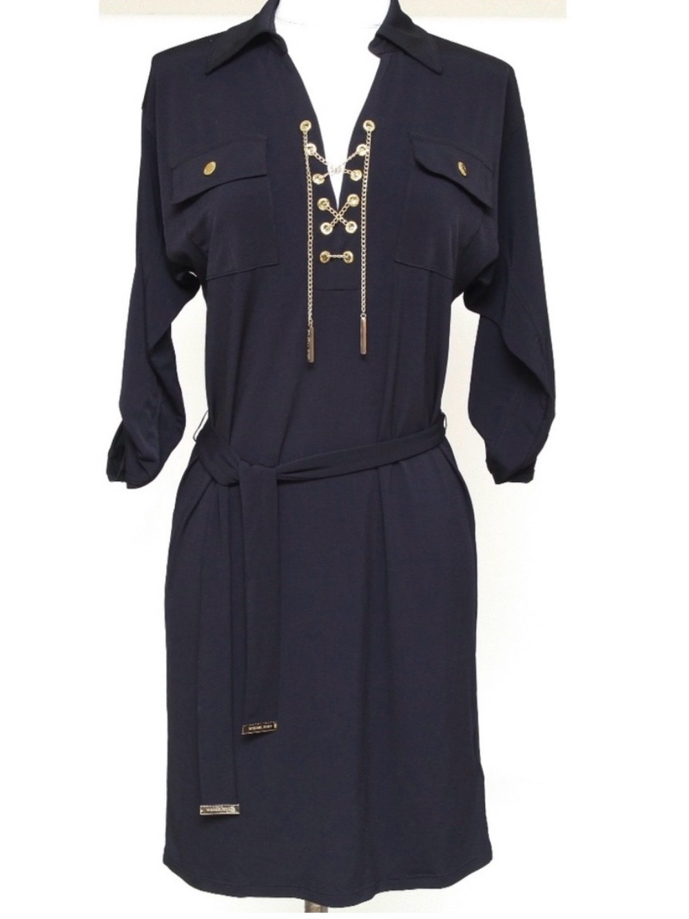 MICHAEL Michael Kors Navy Shirt Dress with Gold Hardware